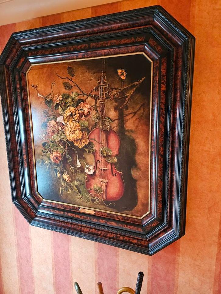 Le peintre Gaston Quidousse fleurit avec violon, Maison & Meubles, Accessoires pour la Maison | Cadres, Comme neuf, Enlèvement ou Envoi