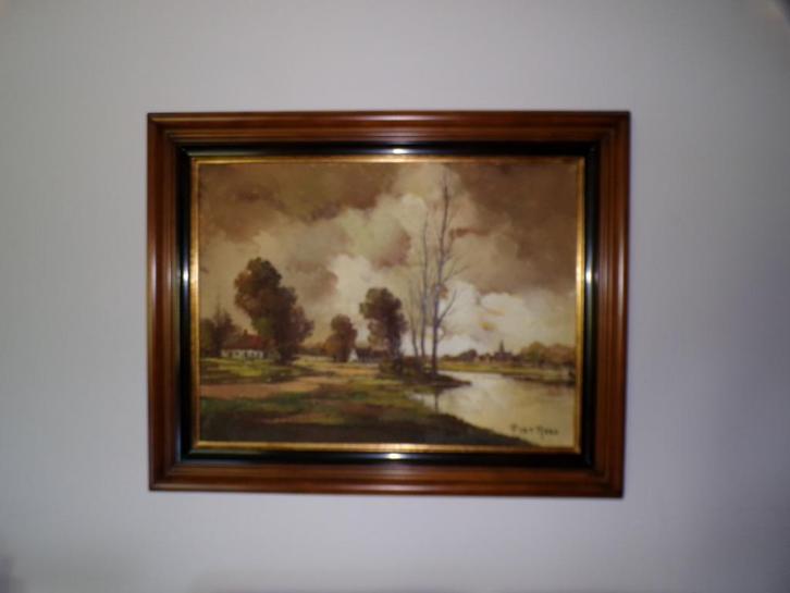 Schilderij landschap Piet Mees, Antiek en Kunst, Kunst | Schilderijen | Klassiek, Ophalen