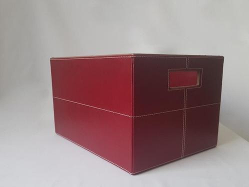 Mooie rood-bordeau leren doos met geïntegreerde handgrepen, Verzamelen, Retro, Huis en Inrichting, Ophalen of Verzenden