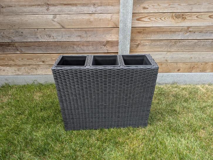 Nieuw - Plantenbak in zwarte rotanlook, Tuin en Terras, Bloembakken en Plantenbakken, Nieuw, Binnen, Balkon, Tuin, 60 cm of meer