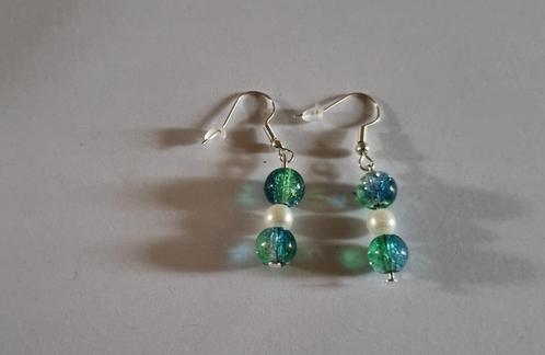 Oorbellen „Boreal Emerald”, Handtassen en Accessoires, Oorbellen, Nieuw, Hangers, Zilver, Groen, Ophalen of Verzenden
