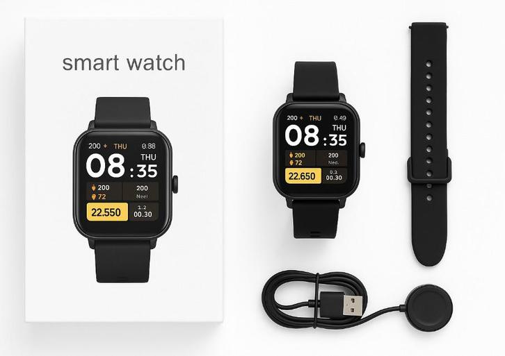 Smartwatch Nieuw - 1.69inch, Handtassen en Accessoires, Smartwatches, Zo goed als nieuw, Android, Afstand, Waterdicht, Ophalen of Verzenden