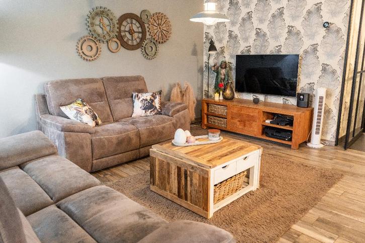 Compleet Salon, Huis en Inrichting, Zetels | Complete zithoeken, Zo goed als nieuw, Hout, Leer, Ophalen