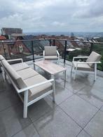 Beige en witte pavane-tuinmeubelen met touwtje Actieve adver, Tuin en Terras, 5 zitplaatsen, Bijzettafel, Aluminium, Ophalen of Verzenden
