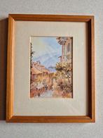 Aquarel reproductie straat in dorpje Provence, Minder dan 50 cm, Gebruikt, Ophalen of Verzenden, Print