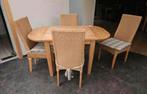 TE KOOP: 3 x Volhouten tafels met 14 stoelen + kussens, Ophalen