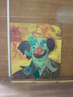 Vintage clown schilderij op houten plaat, Ophalen of Verzenden