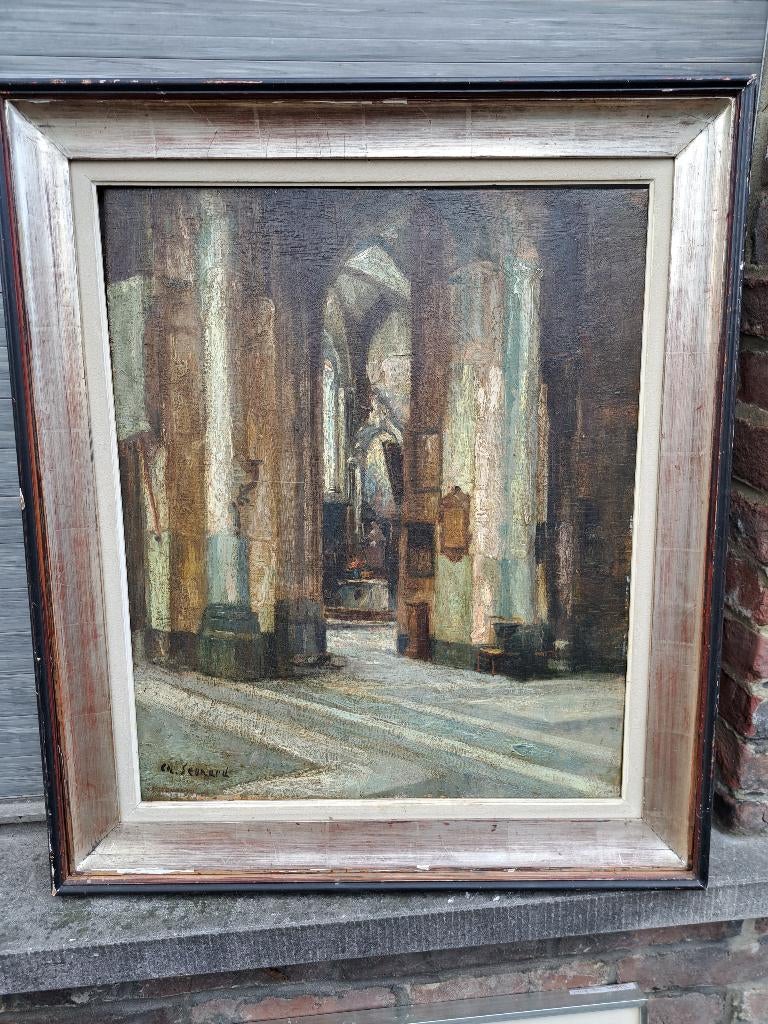 huile sur panneau signe charly leonard, Antiquités & Art, Enlèvement ou Envoi