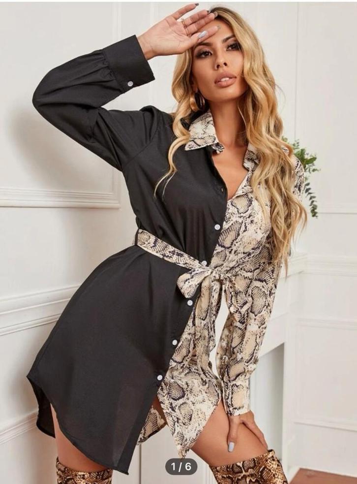 Shein-Robe-chemise/chemisier LM-noir/peau de serpent-L, Vêtements | Femmes, Robes, Comme neuf, Taille 42/44 (L), Noir, Au-dessus du genou