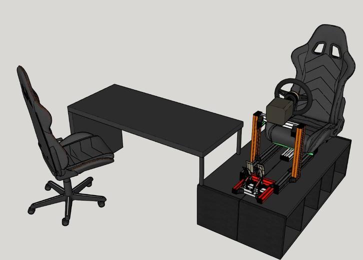 Table de bureau (vitrée) avec meubles KALLAX, Maison & Meubles, Bureaux, Utilisé, Bureau gaming, IKEA, Moderne, Bois, Noir, Démontable