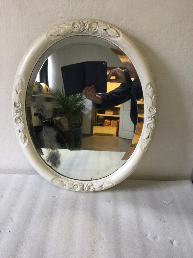 Miroir vintage en bois, Antiquités & Art, Enlèvement, Ovale, Moins de 50 cm, Moins de 100 cm