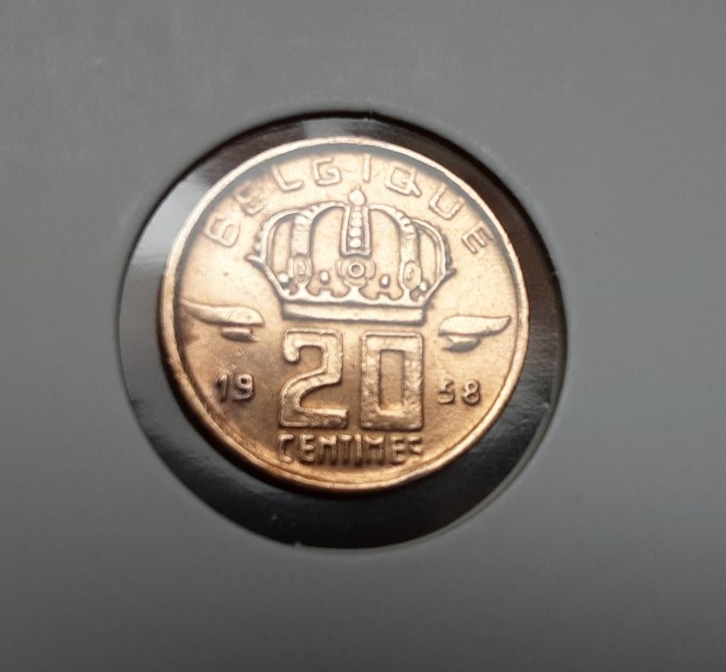 België - 20 cent – 1958 fr. (Ref 071)., Ophalen of Verzenden, Losse munt