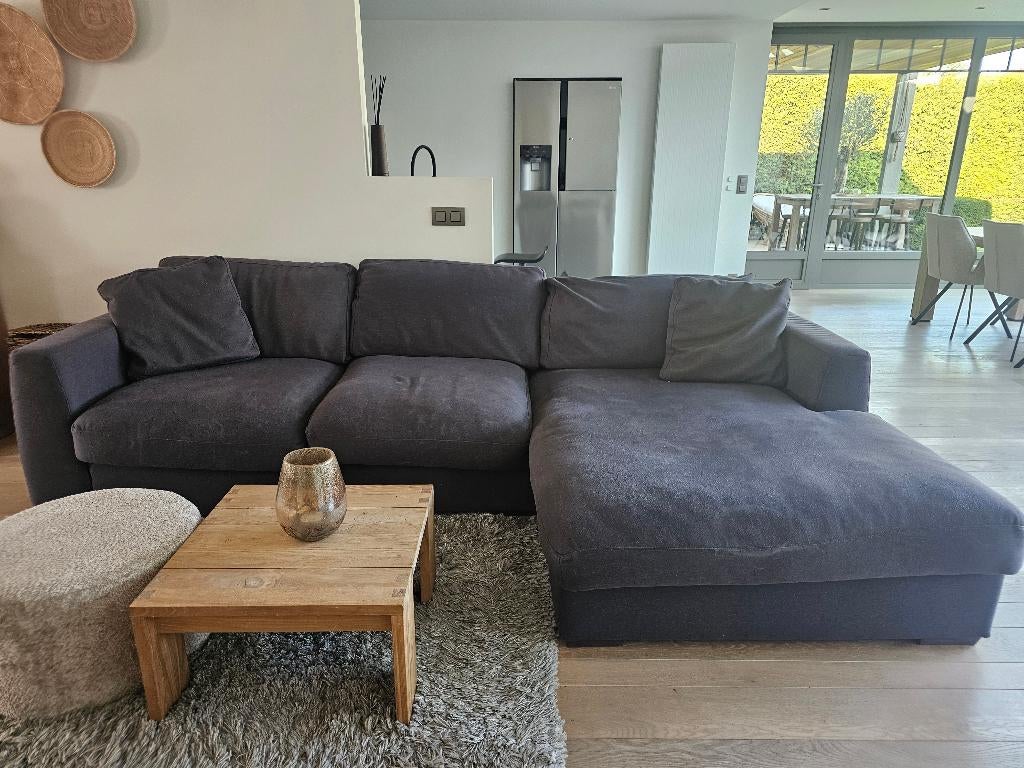 Zetel met brede lounge poef (optie gratis tapijt), Enlèvement, Utilisé, Tissus