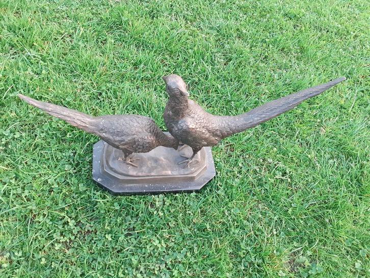 COUPLE DE FAISAN EN BRONZE SUR SOCLE MARBRE, Antiquités & Art, Art | Sculptures & Bois, Enlèvement