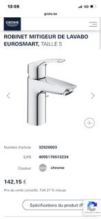 Robinet mitigeur de lavabo eurosmart  neuf, Enlèvement, Neuf, Chrome, Robinet