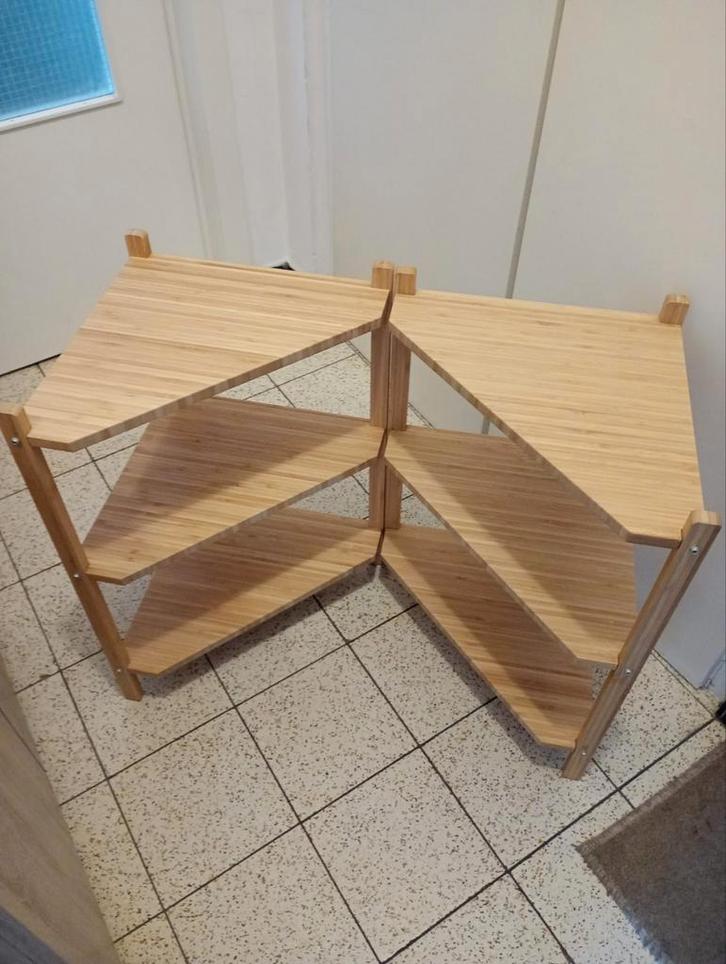 2 Ikea 3-laagse hoekplanken van bamboe voor spoelbak, Huis en Inrichting, Badkamer | Badkamermeubels, Nieuw, Wastafelkast, Ophalen