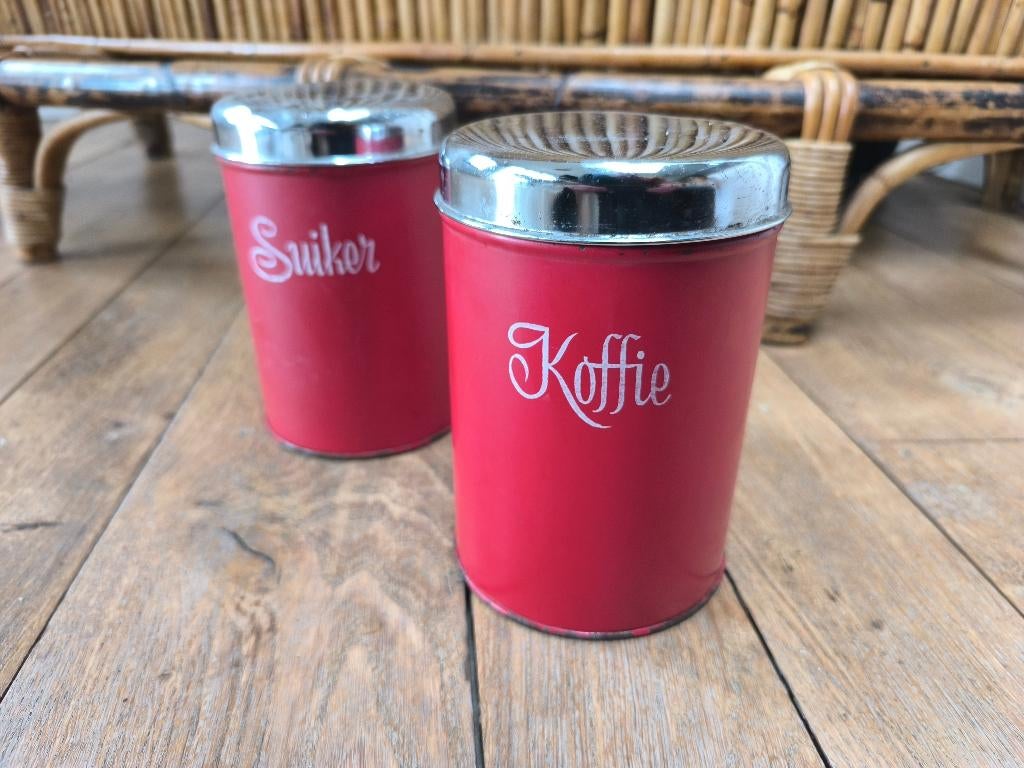 2 vintage Brabantia metalen dozen uit 1970 made in Holland, Ophalen of Verzenden, Gebruikt, Koffie, Overige merken