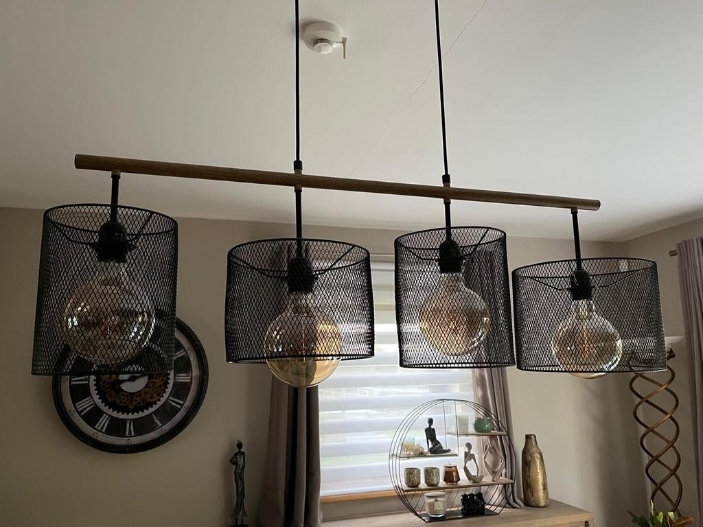 Luminaire et 3 appliques murales avec ampoules, Enlèvement, Comme neuf, Bois, Moins de 50 cm