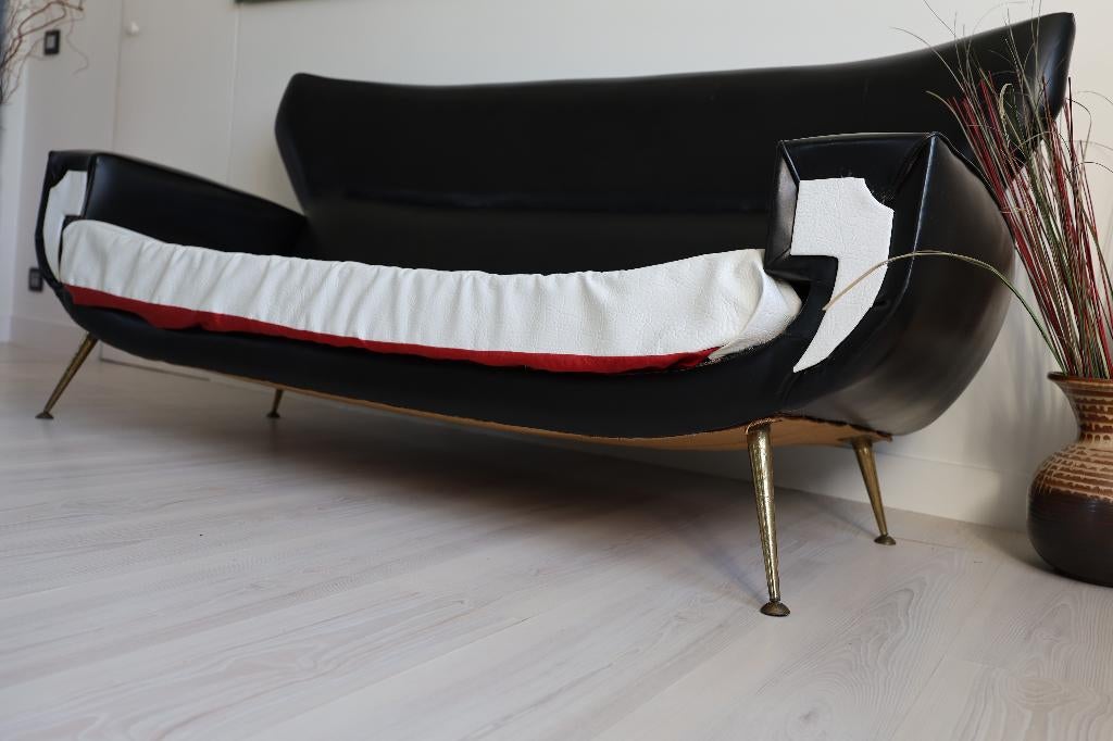 vintage designzetel italiaans design uit jaren '50, Huis en Inrichting, Zetels | Zetels, Gebruikt, Rechte bank, Driepersoons, 150 tot 200 cm