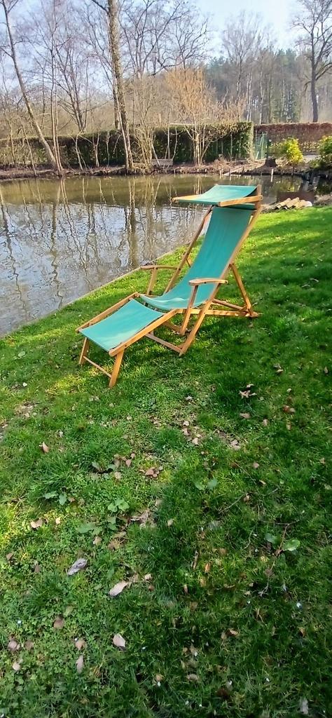 Luxueuze vintage strandstoel, Tuin en Terras, Ligbedden, Hout, Ophalen