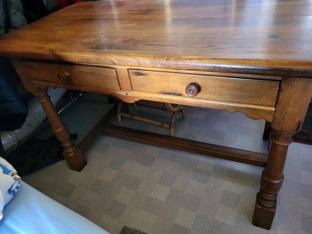 Antieke eiken bureau met boekenplank, Enlèvement ou Envoi