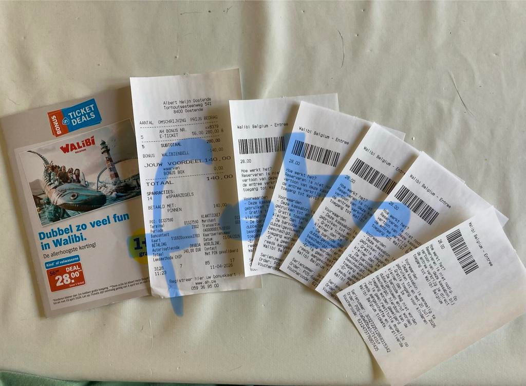 5 tickets Walibi ½ prijs, Tickets & Billets, Trois personnes ou plus, Ticket ou Carte d'accès