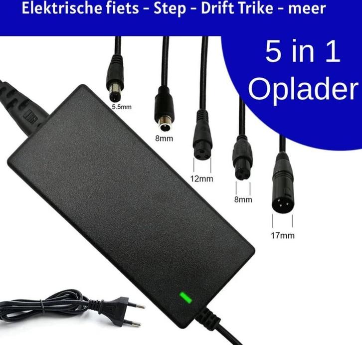 5 in 1 Oplader 36V / 42V 2A voor Lithiumbatterijen - Elektri, Audio, Tv en Foto, Opladers, Nieuw, Ophalen of Verzenden