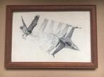 Kader met F-16 tekening., Antiek en Kunst, Kunst | Tekeningen en Fotografie, Ophalen of Verzenden