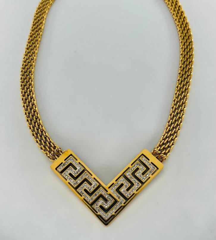 Gouden halsketting met V-mesh, Handtassen en Accessoires, Kettingen, Nieuw, Goud, Goud, Met strass, Ophalen of Verzenden