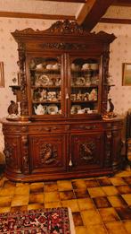 Grote, brede antieke kast (met vitrine, kasten, lades), Antiek en Kunst, Ophalen