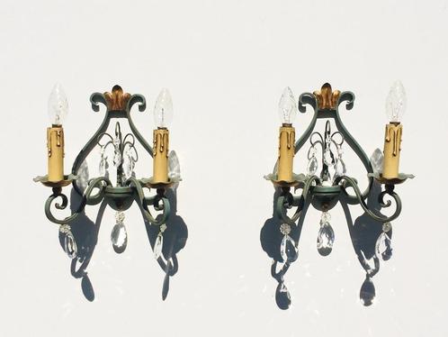 Paire d'appliques Vintage * neoclassic * 50s Paar wandlampen, Maison & Meubles, Lampes | Appliques, Comme neuf, Verre, Métal, Enlèvement ou Envoi