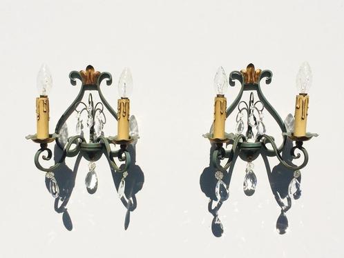 Paar van Vintage wandlampen 50s neoklassiek stijl, Huis en Inrichting, Lampen | Wandlampen, Zo goed als nieuw, Glas, Metaal, Ophalen of Verzenden