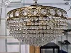 Vintage kristallen kroonluchter in messing, Enlèvement, Utilisé, Autres matériaux, Vintage