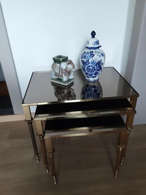 De drie tafeltjes in spiegelglas  ! PRACHTSTAAT, Huis en Inrichting, Tafels | Sidetables, Zo goed als nieuw, Ophalen