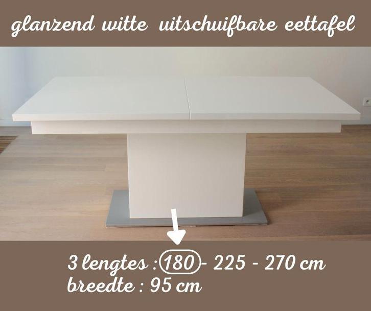 Table de salle à manger extensible blanche brillante, Maison & Meubles, Tables | Tables à manger, Utilisé, 50 à 100 cm, 200 cm ou plus