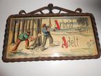 Antieke spreuk Arbeid adelt . Tegel met smeedijzer ., Antiek en Kunst, Ophalen of Verzenden