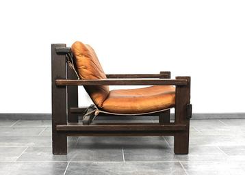 Cognac lederen lounge fauteuil van Carl Straub beschikbaar voor biedingen