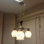 Art deco hanglamp met 3 gemarmerde glazen kappen, Antiek en Kunst, Ophalen