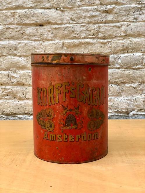 Boite en zinc : Korff's Cacao Amsterdam, Collections, Boîte en métal, Utilisé, Autres marques