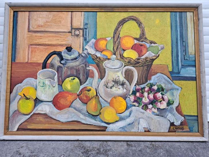 huile sur panneau nature morte signe gustave camus, Antiquités & Art, Art | Peinture | Classique, Enlèvement ou Envoi