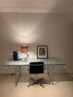 Metalen glazen tafel / bureau / eettafel – strak design, Huis en Inrichting, Bureaus, Ophalen, Gebruikt, Bureau