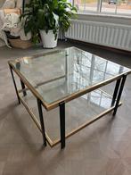 Vintage glazen salontafel 80/80 cm goud/zwarte messing, Huis en Inrichting, Tafels | Salontafels, Ophalen, Gebruikt, 50 tot 100 cm