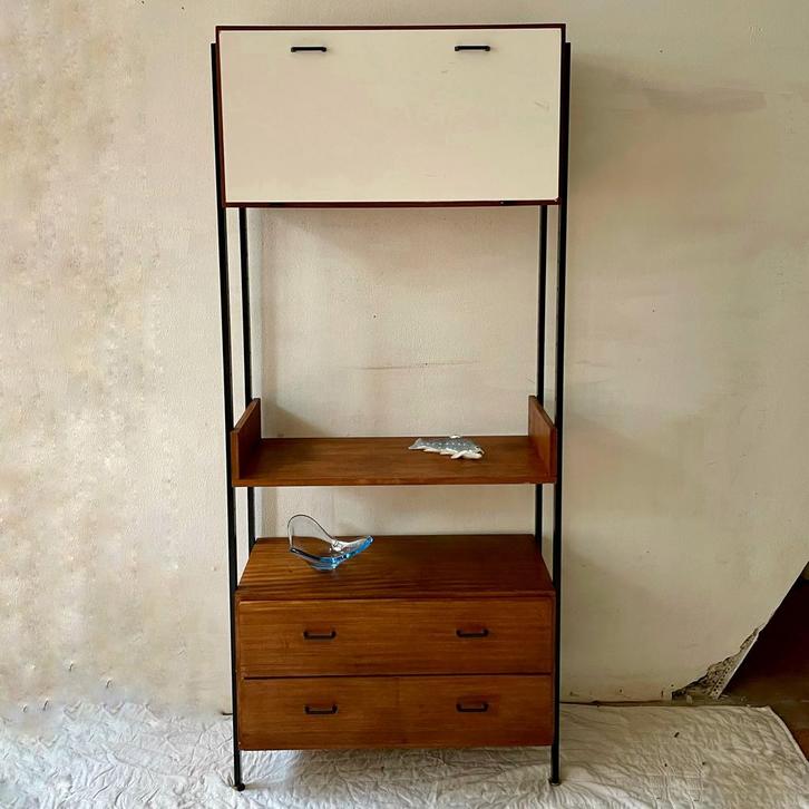 Vintage boekenkast met kastje met klep en ladekastje, Huis en Inrichting, Kasten | Boekenkasten, Gebruikt, 50 tot 100 cm, 150 tot 200 cm