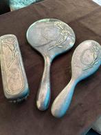Miroir à main en métal argenté Brocante avec pinceaux Gero, Enlèvement ou Envoi