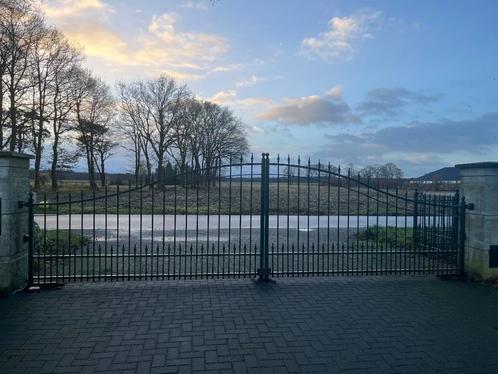 Sierhekwerk met elektrische poort groen, Tuin en Terras, Tuinhekken en Hekwerk, Gebruikt, Sierhekwerk, IJzer, Met poort, Ophalen