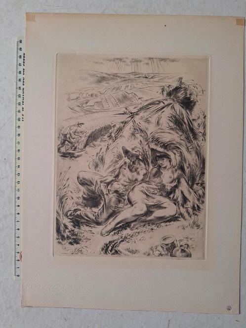 Ets P. Lemagny "Moissoneuses" (oogsters) uit 1945, Antiek en Kunst, Kunst | Etsen en Gravures, Ophalen of Verzenden