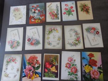 57 anciennes cartes postales avec des fleurs beschikbaar voor biedingen