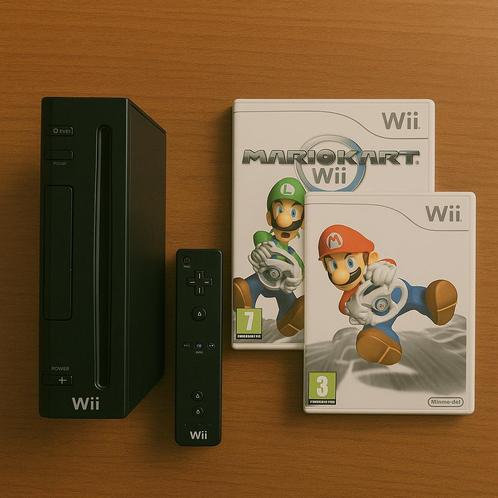 Nintendo Wii + WiiSports & Mario Kart+ 5 extra spellen, Games en Spelcomputers, Spelcomputers | Nintendo Wii, Gebruikt, Ophalen