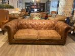 Verweerde Chesterfield 3 Zits bank Vintage cognac Mancave, Antiek en Kunst, Ophalen of Verzenden