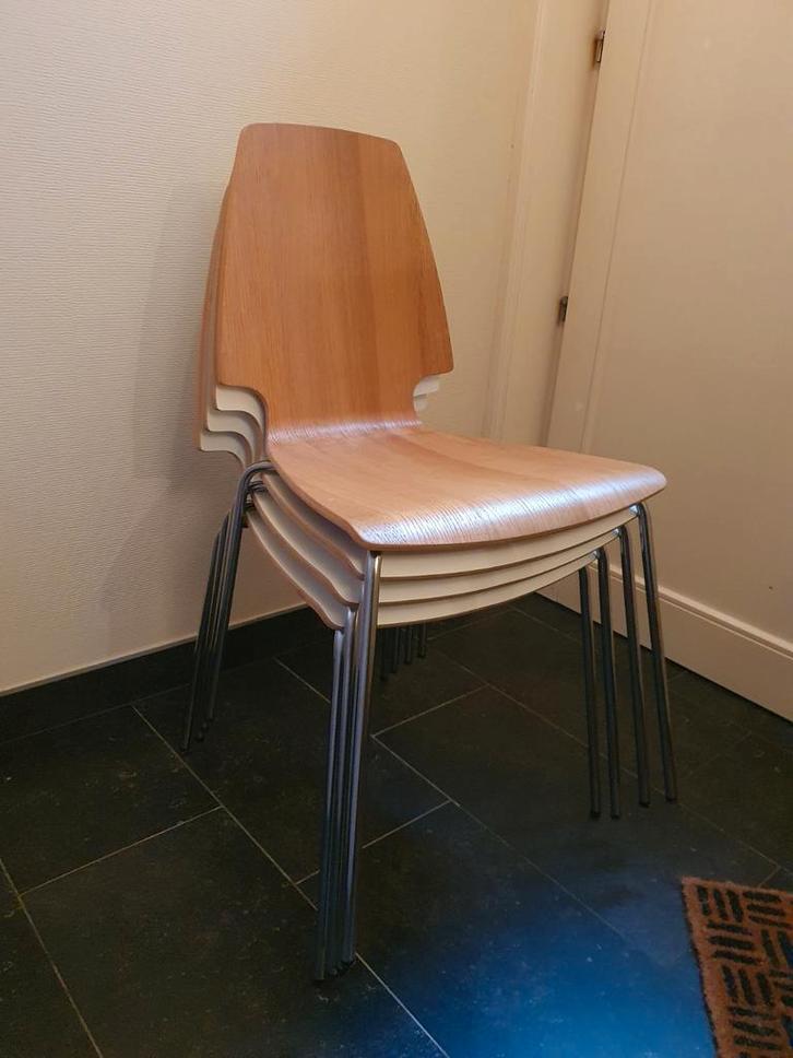 Vintage IKEA eetkamerstoelen hout en chroom (4 stuks), Huis en Inrichting, Stoelen, Zo goed als nieuw, Vier, Hout, Ophalen